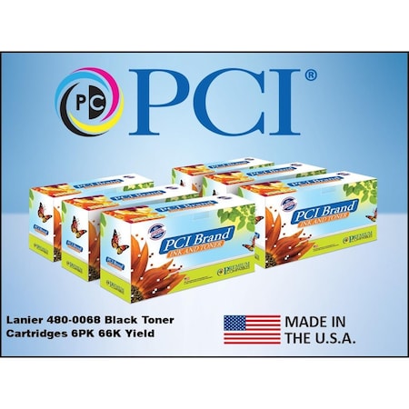 Pci Pci Lanier 480-0068 66K 6-Pack Of Black Toner Cartridges For, PK6 480-0068PCI